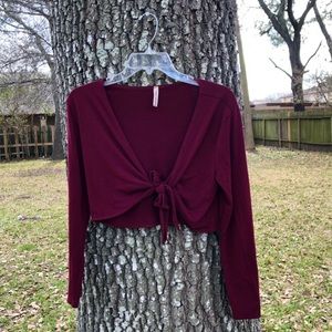 **SOLD** Long sleeve Dark red/burgundy tie-top